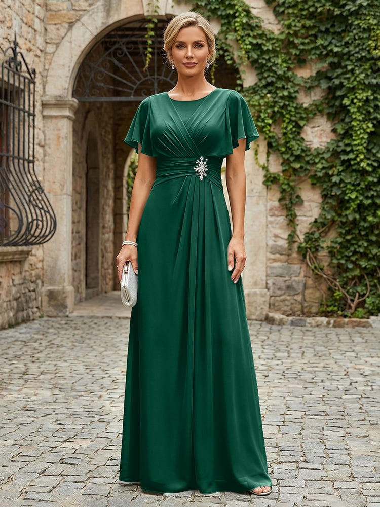 Chiffon A-Line Round Neck Rhinestone Mother of the Bride Dresses