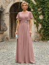 Chiffon A-Line Round Neck Rhinestone Mother of the Bride Dresses