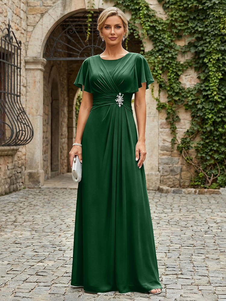 Chiffon A-Line Round Neck Rhinestone Mother of the Bride Dresses