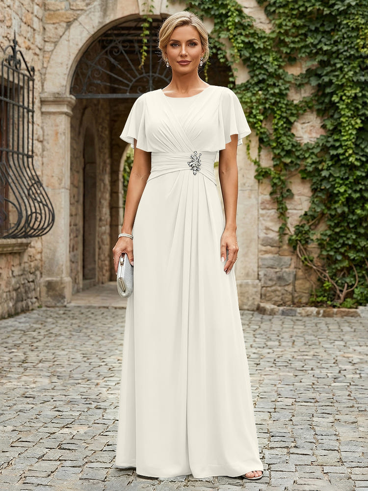Chiffon A-Line Round Neck Rhinestone Mother of the Bride Dresses