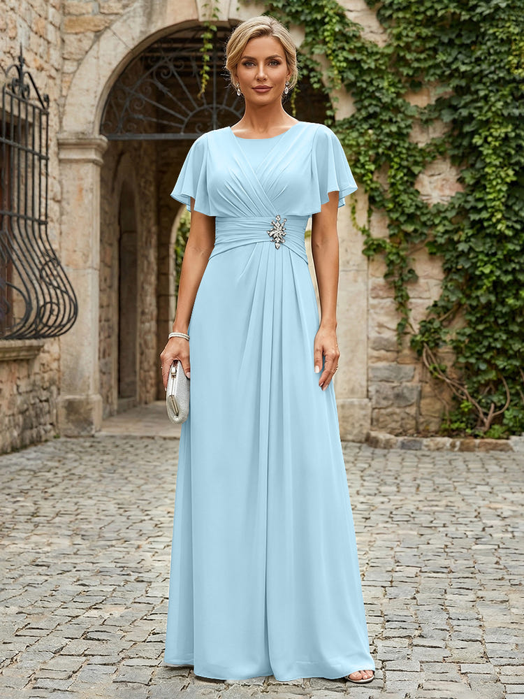Chiffon A-Line Round Neck Rhinestone Mother of the Bride Dresses