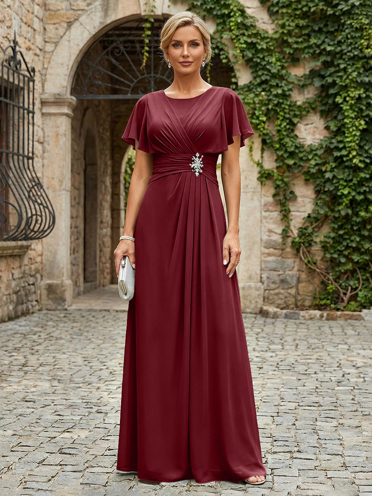 Chiffon A-Line Round Neck Rhinestone Mother of the Bride Dresses