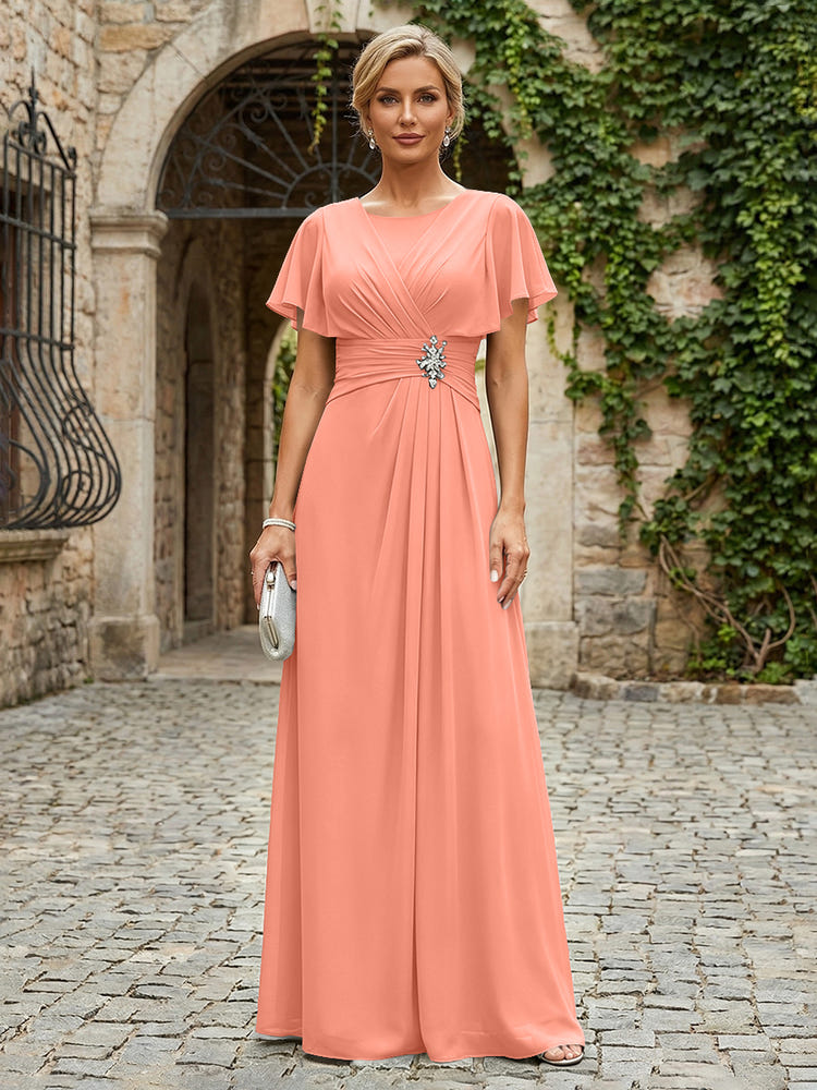 Chiffon A-Line Round Neck Rhinestone Mother of the Bride Dresses