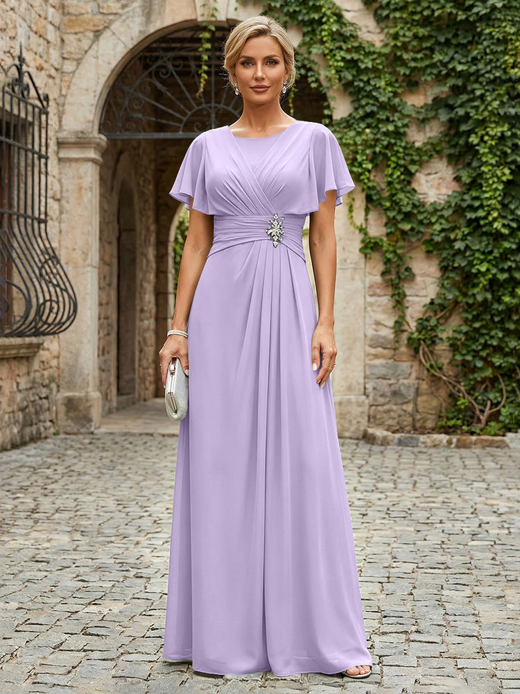 Chiffon A-Line Round Neck Rhinestone Mother of the Bride Dresses