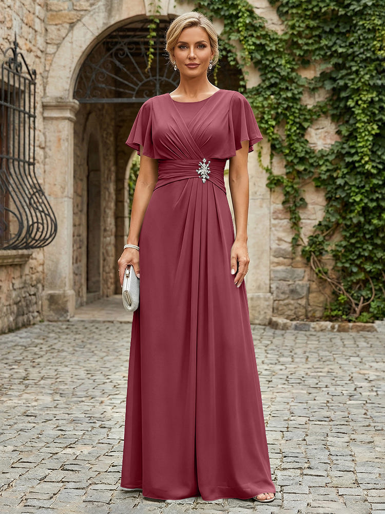 Chiffon A-Line Round Neck Rhinestone Mother of the Bride Dresses