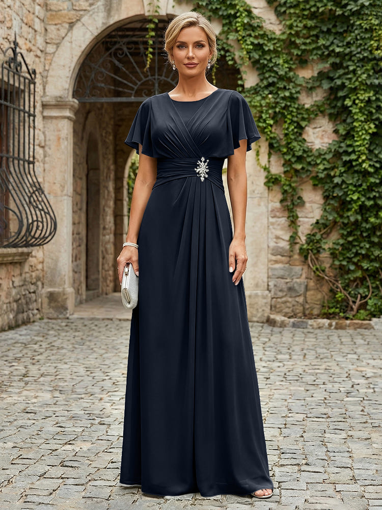 Chiffon A-Line Round Neck Rhinestone Mother of the Bride Dresses