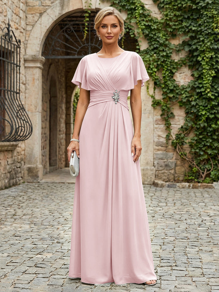 Chiffon A-Line Round Neck Rhinestone Mother of the Bride Dresses