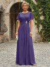 Chiffon A-Line Round Neck Rhinestone Mother of the Bride Dresses
