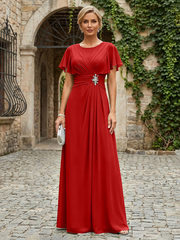 Chiffon A-Line Round Neck Rhinestone Mother of the Bride Dresses