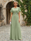 Chiffon A-Line Round Neck Rhinestone Mother of the Bride Dresses