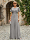 Chiffon A-Line Round Neck Rhinestone Mother of the Bride Dresses