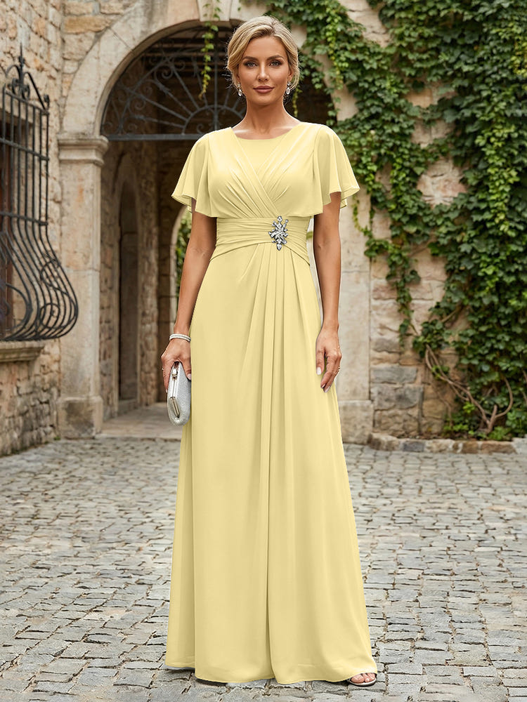 Chiffon A-Line Round Neck Rhinestone Mother of the Bride Dresses