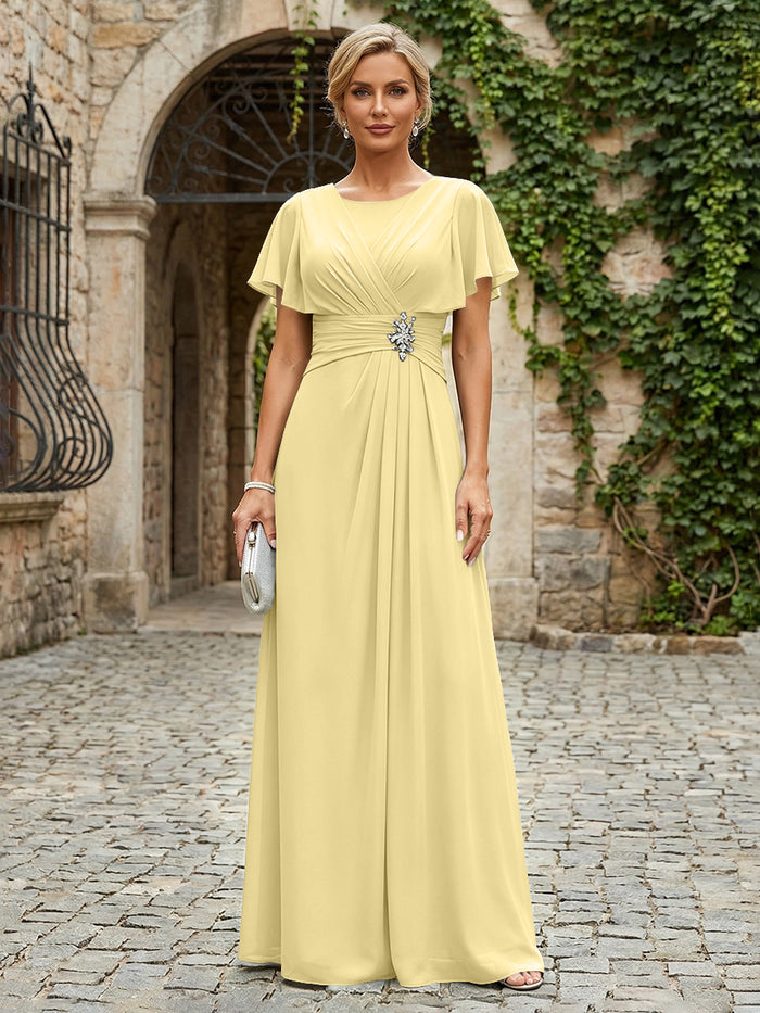 Chiffon A-Line Round Neck Rhinestone Mother of the Bride Dresses