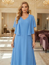 2 Pieces Chiffon A-Line V Neck Simple Mother of the Bride Dresses with Jacket
