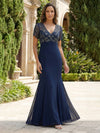 Chiffon Mermaid V Neck Sequin Embroidery Mother of the Bride Dresses