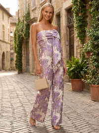 Jacquard Strapless Jumpsuits for Formal Occasions with Bow