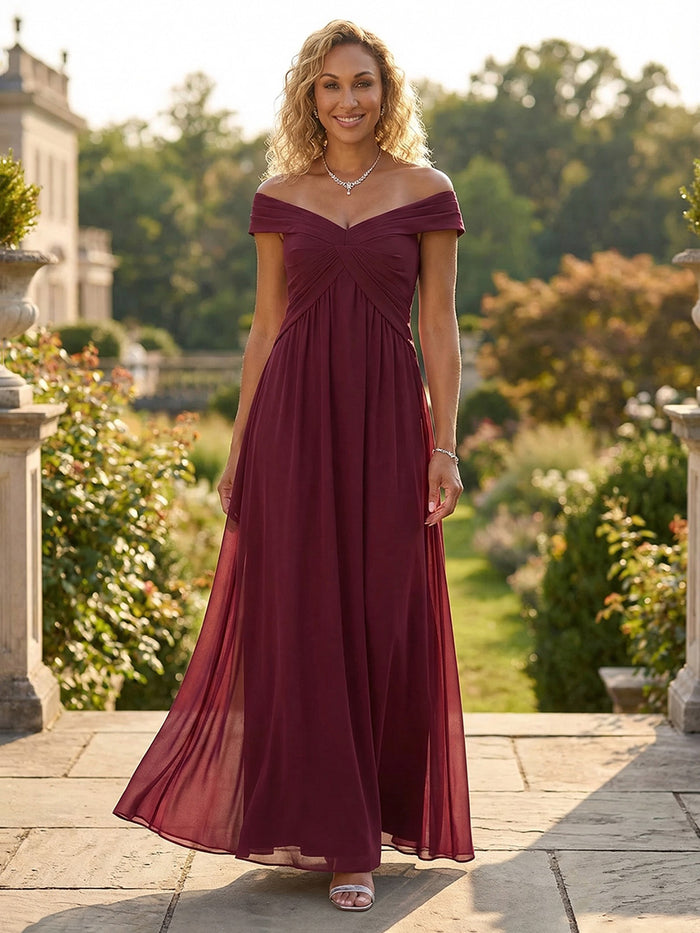 Chiffon A-Line Off the Shoulder Pleated Mother of the Bride Dresses