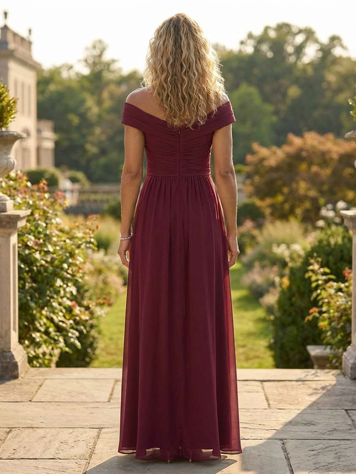 Chiffon A-Line Off the Shoulder Pleated Mother of the Bride Dresses