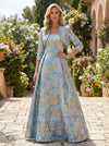 Satin Jacquard Pleated Mother of the Bride Dresses with Cape