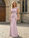 Jersey Mermaid Short Sleeves Floral Embroidery Mother of the Bride Dresses