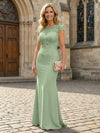 Jersey Mermaid Short Sleeves Floral Embroidery Mother of the Bride Dresses