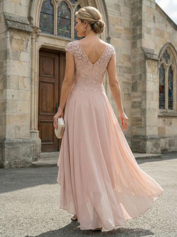Chiffon High Low Floral Embroidery Mother of the Bride Dresses