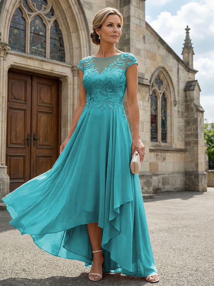 Chiffon High Low Floral Embroidery Mother of the Bride Dresses