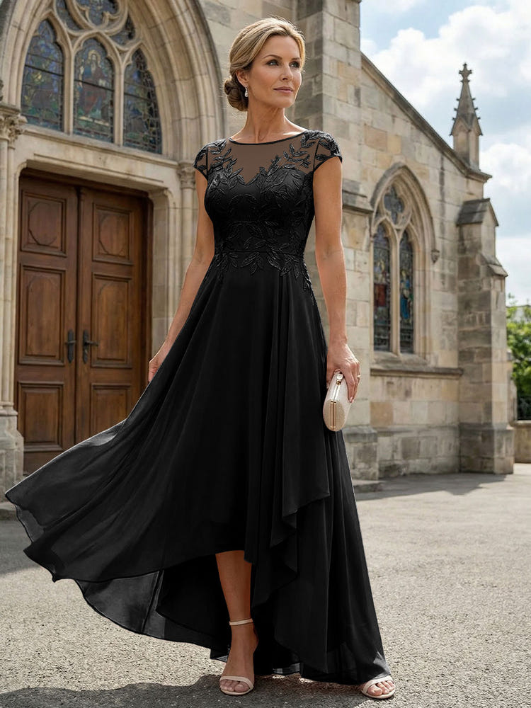 Chiffon High Low Floral Embroidery Mother of the Bride Dresses