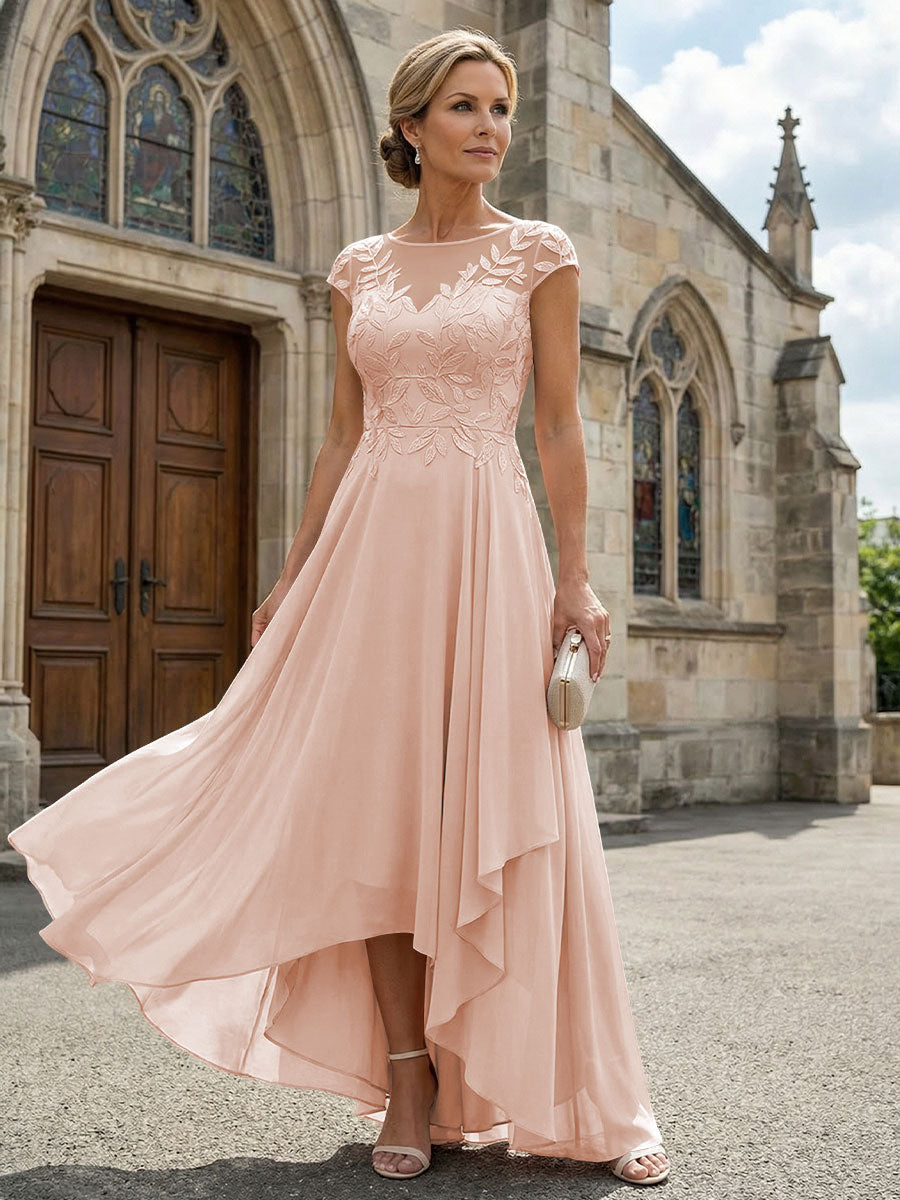 Chiffon High Low Floral Embroidery Mother of the Bride Dresses