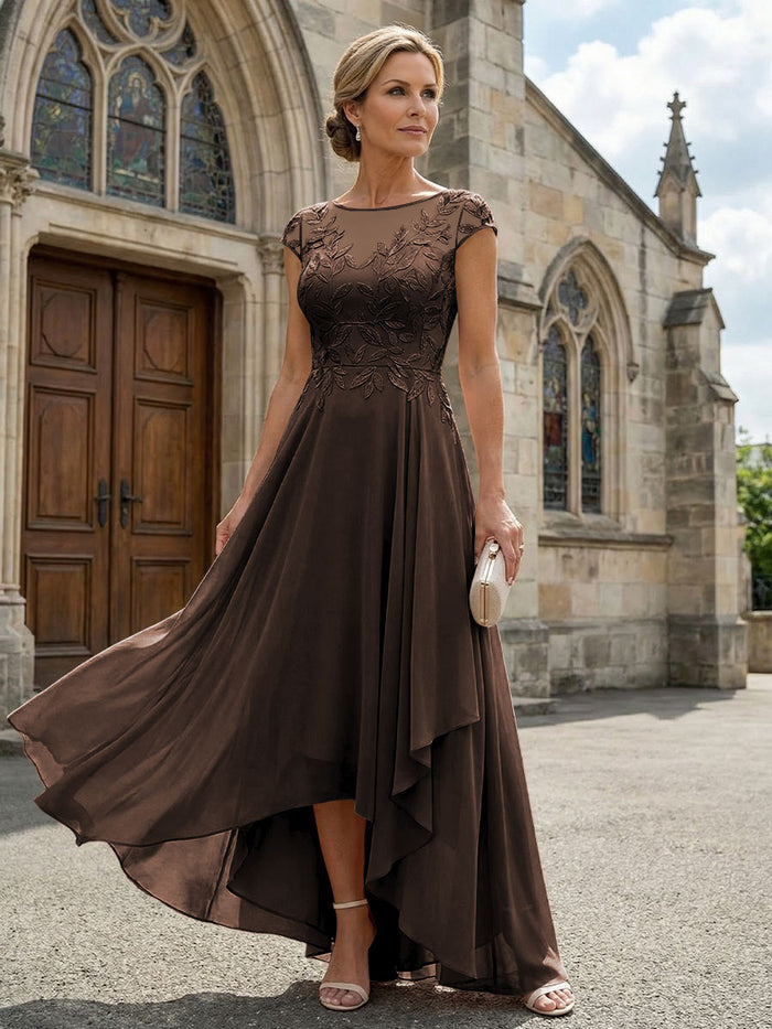 Chiffon High Low Floral Embroidery Mother of the Bride Dresses