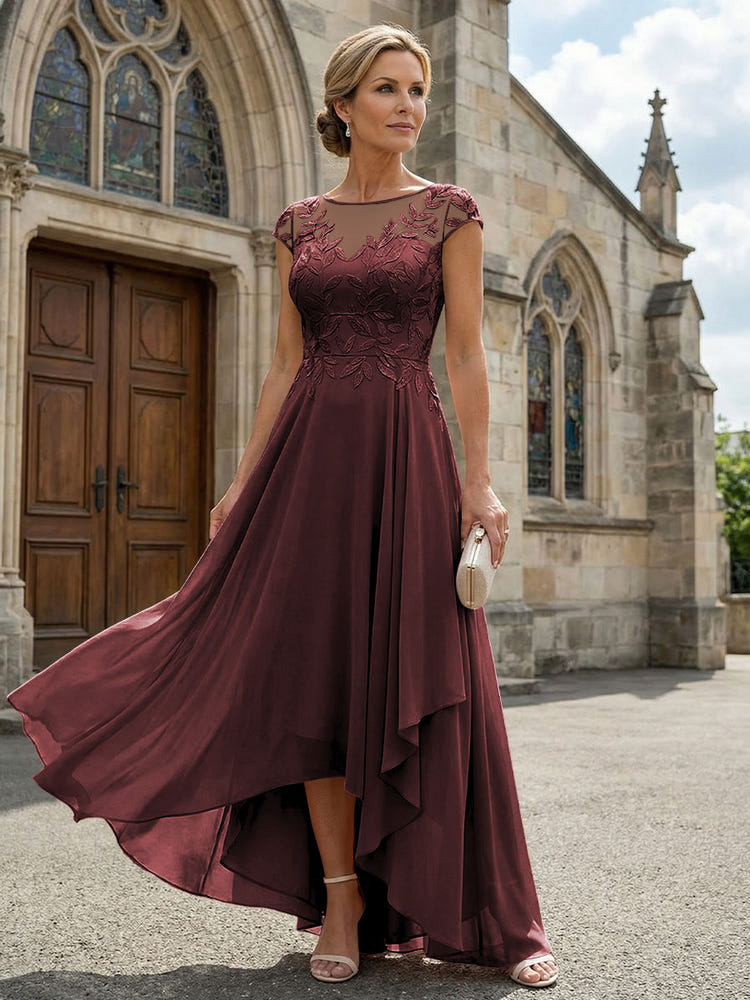 Chiffon High Low Floral Embroidery Mother of the Bride Dresses