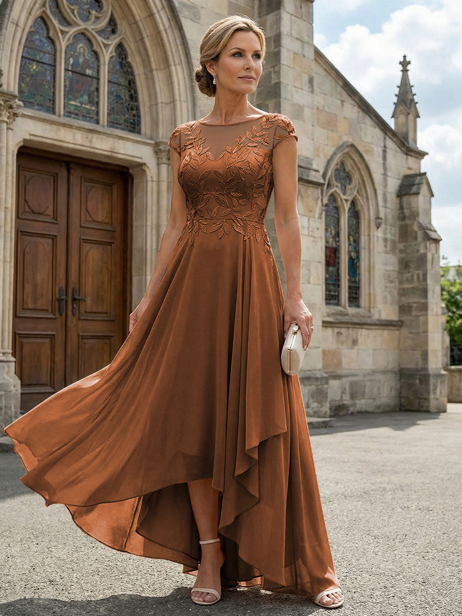 Chiffon High Low Floral Embroidery Mother of the Bride Dresses