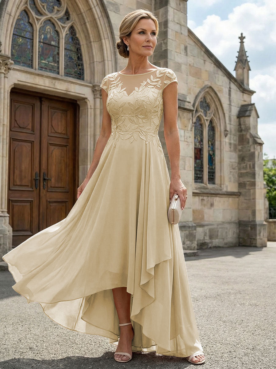 Chiffon High Low Floral Embroidery Mother of the Bride Dresses