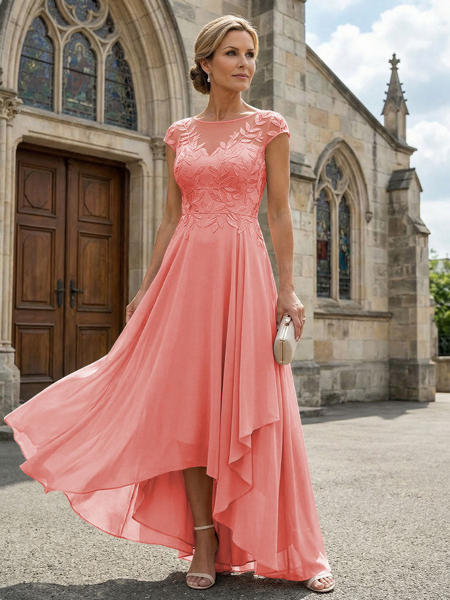 Chiffon High Low Floral Embroidery Mother of the Bride Dresses