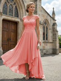 Chiffon High Low Floral Embroidery Mother of the Bride Dresses