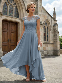 Chiffon High Low Floral Embroidery Mother of the Bride Dresses