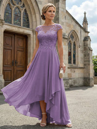 Chiffon High Low Floral Embroidery Mother of the Bride Dresses