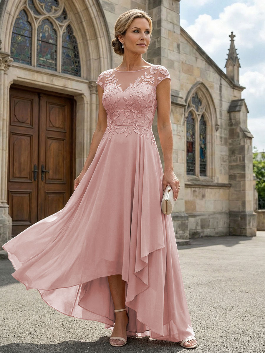 Chiffon High Low Floral Embroidery Mother of the Bride Dresses