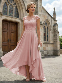 Chiffon High Low Floral Embroidery Mother of the Bride Dresses