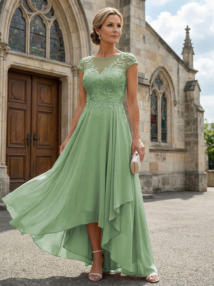 Chiffon High Low Floral Embroidery Mother of the Bride Dresses