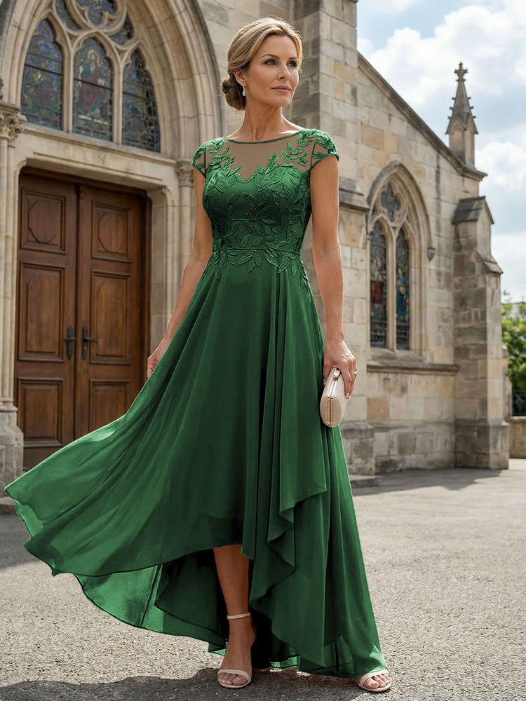 Chiffon High Low Floral Embroidery Mother of the Bride Dresses
