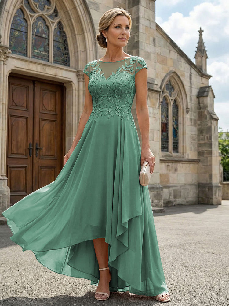 Chiffon High Low Floral Embroidery Mother of the Bride Dresses