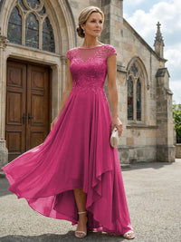 Chiffon High Low Floral Embroidery Mother of the Bride Dresses