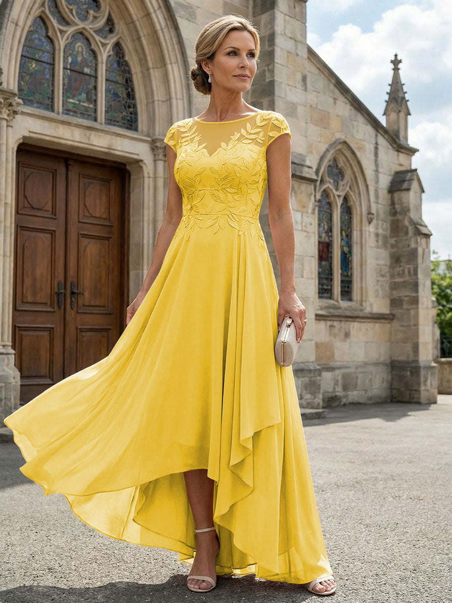 Chiffon High Low Floral Embroidery Mother of the Bride Dresses