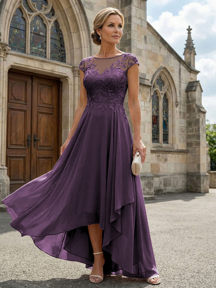 Chiffon High Low Floral Embroidery Mother of the Bride Dresses
