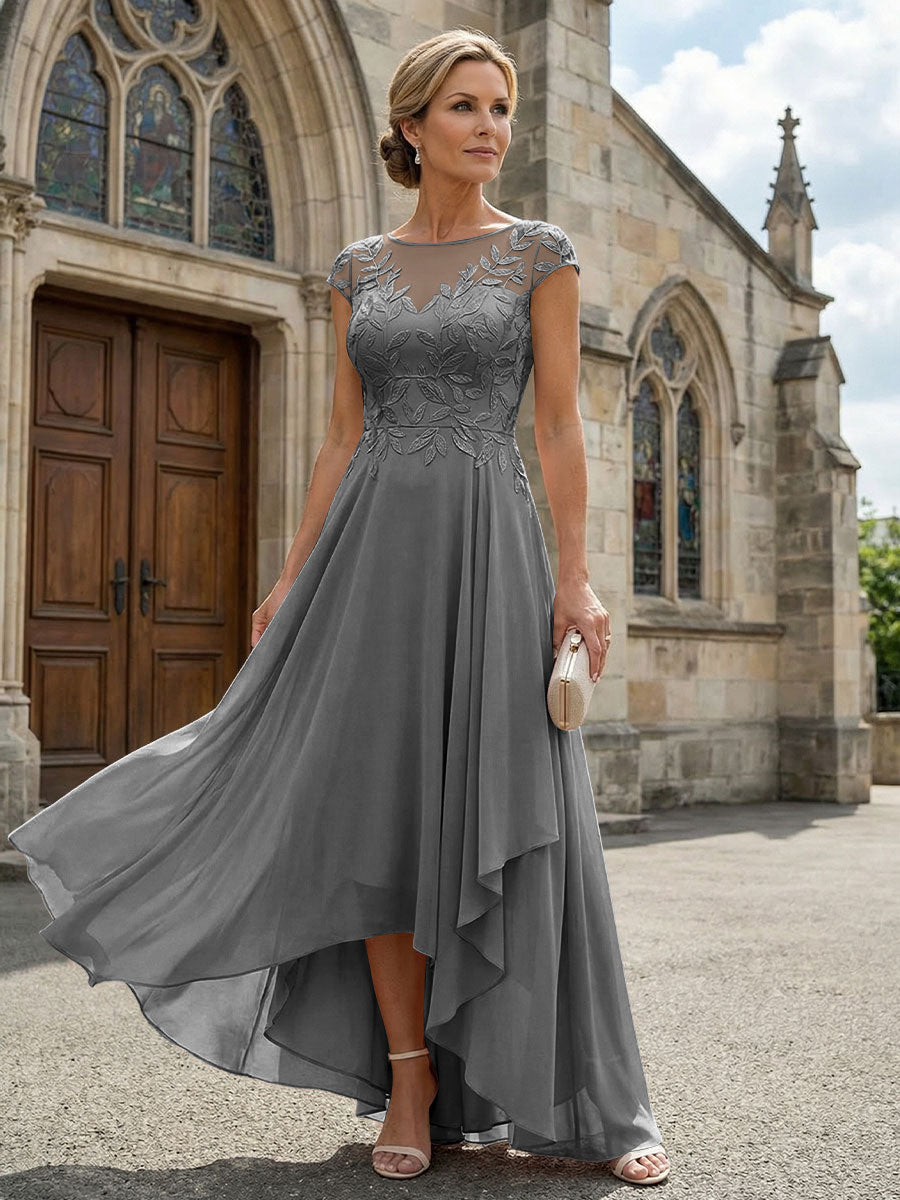 Chiffon High Low Floral Embroidery Mother of the Bride Dresses