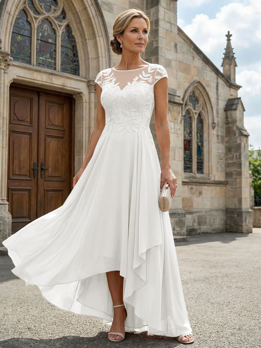 Chiffon High Low Floral Embroidery Mother of the Bride Dresses