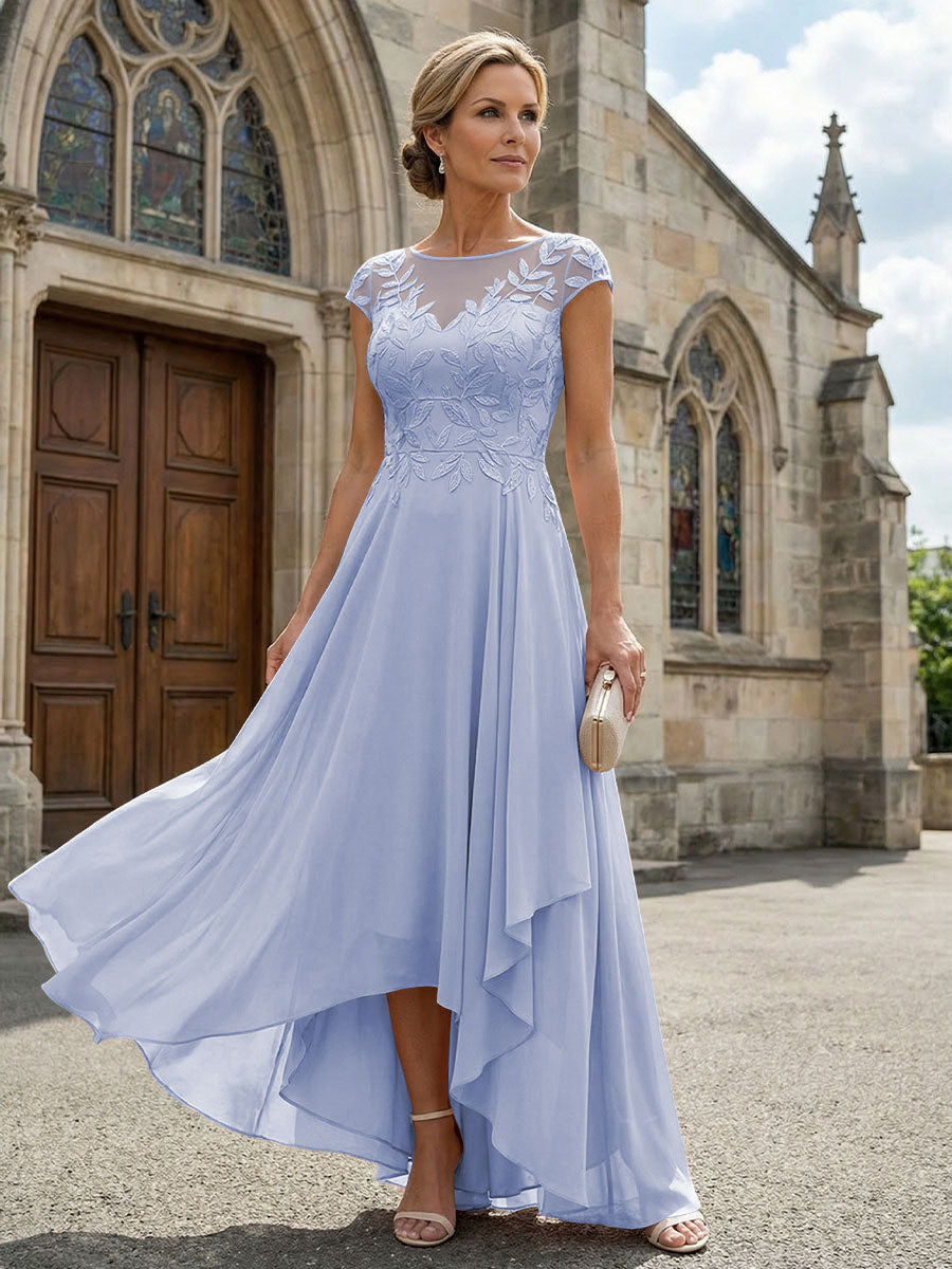 Chiffon High Low Floral Embroidery Mother of the Bride Dresses