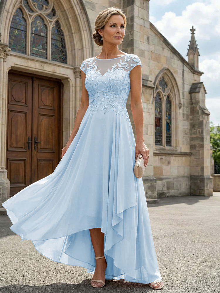 Chiffon High Low Floral Embroidery Mother of the Bride Dresses