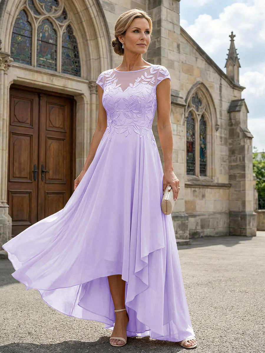 Chiffon High Low Floral Embroidery Mother of the Bride Dresses